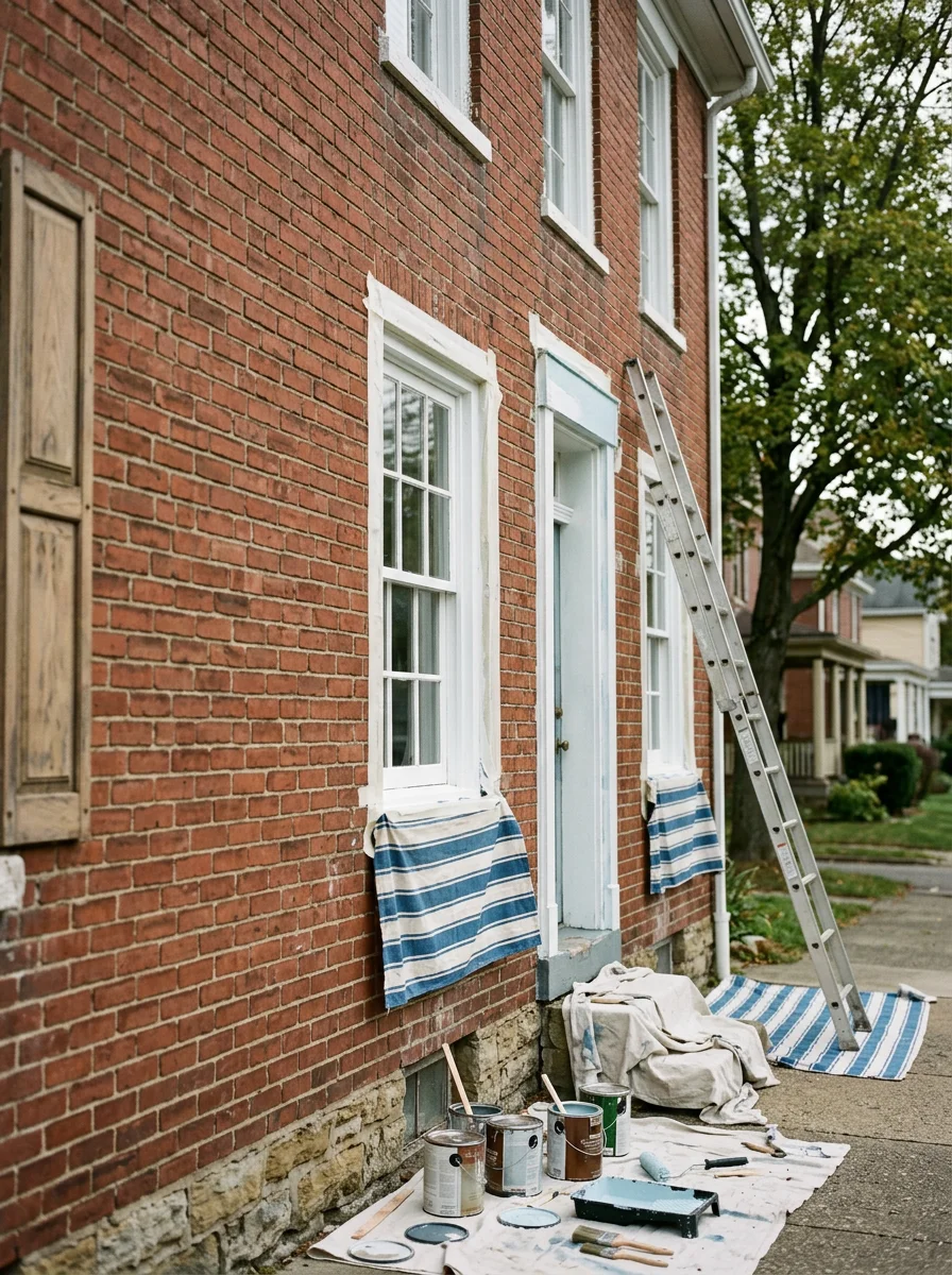 Professional tradesperson working on home exterior in Butler residential area.
