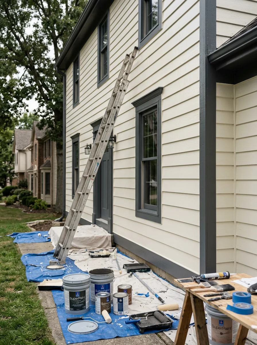 Professional tradesperson working on home exterior in Cranberry Township neighborhood.